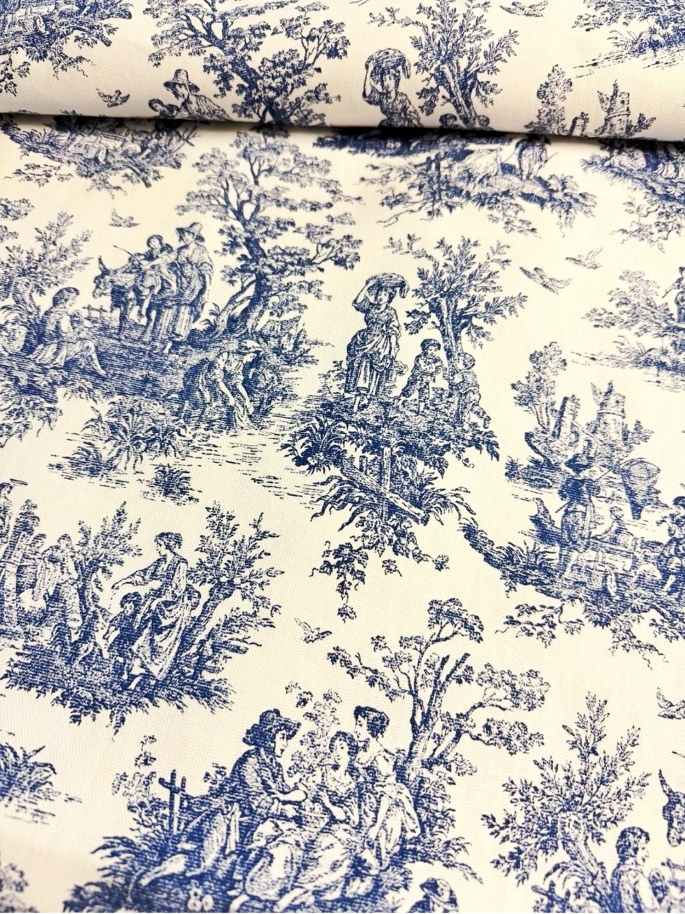 Blue White Toile de Jouy Fabric French Country Pastoral 8 Yards 58” Wide